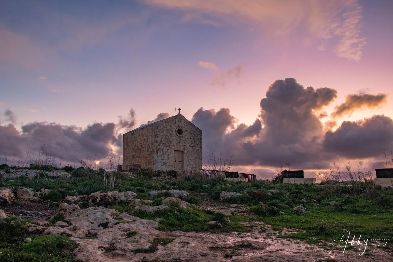 A chapel on the Dingli plateau at sunset