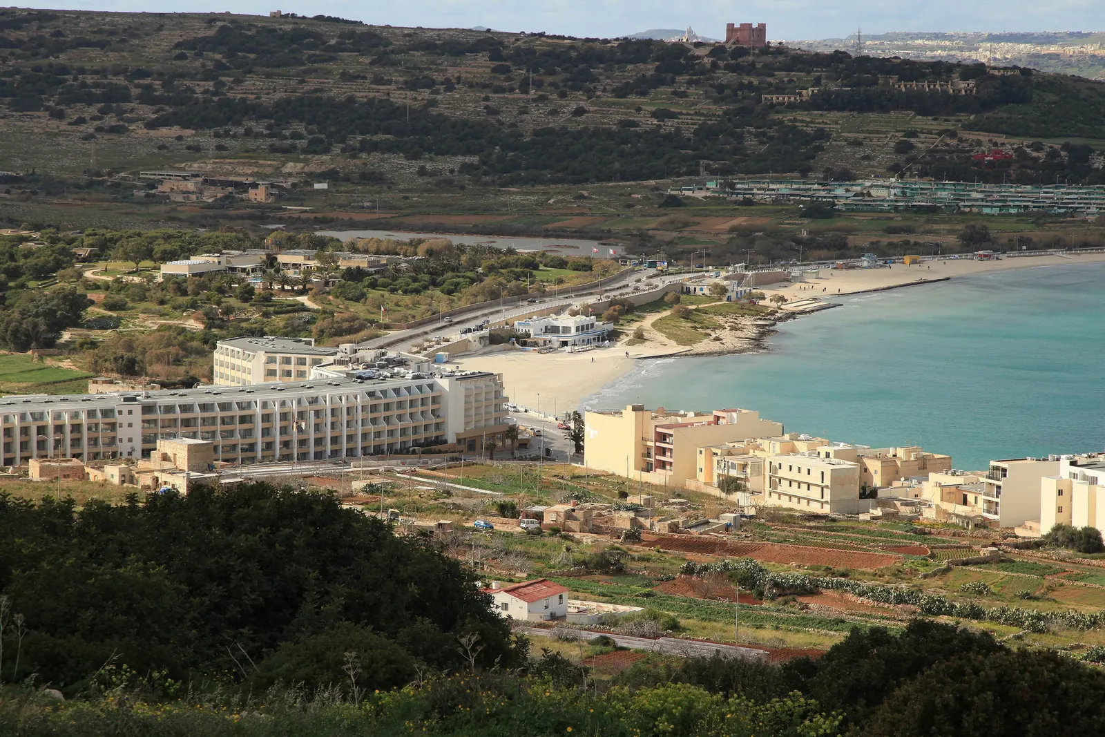 Mellieħa Bay and the Għadira wetlands from the ridge