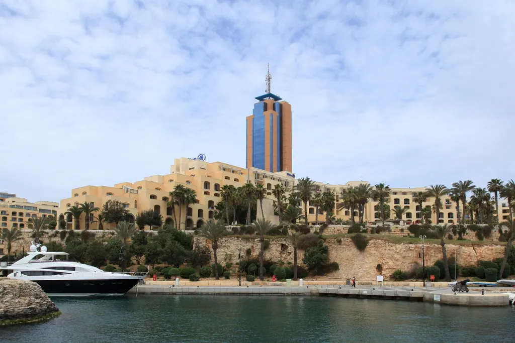 The Portomaso tower above its marina in St Julian's