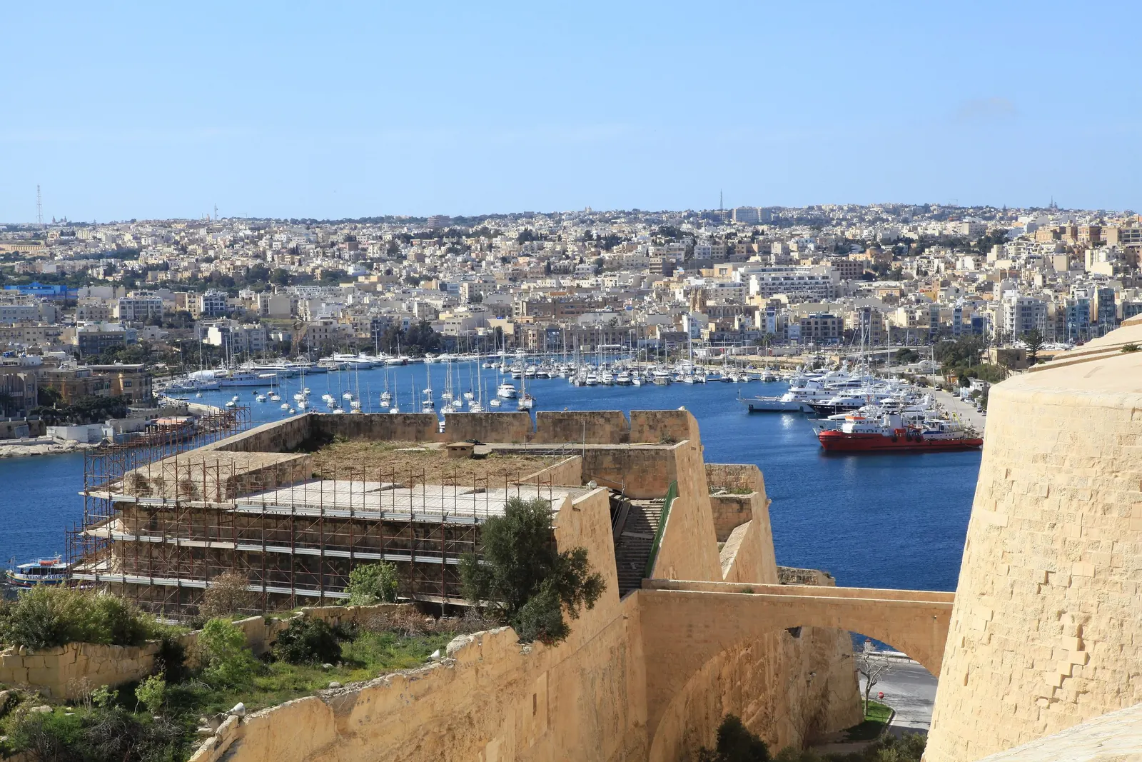 The Sliema waterfront seen across Marsamxett Harbour from Valletta