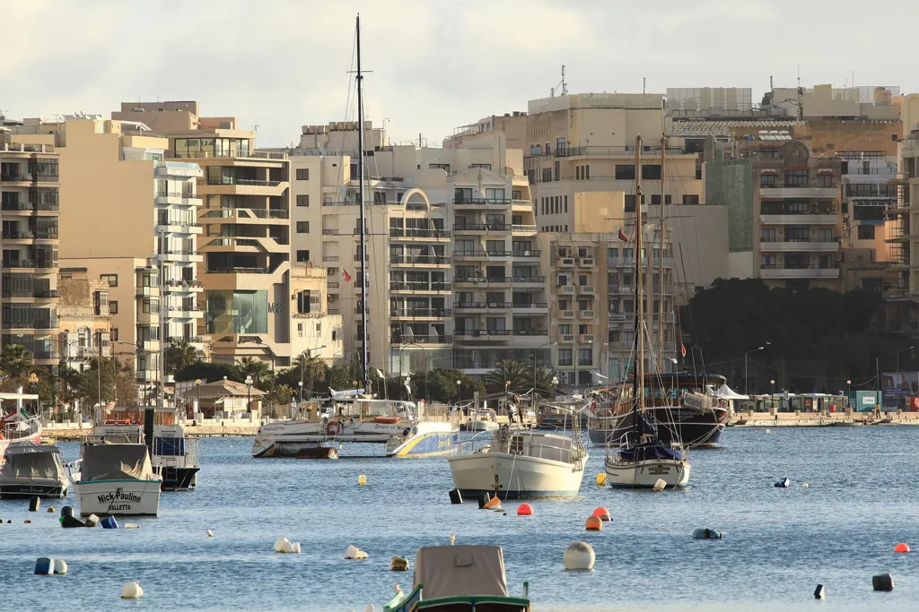 Boats moored along the Gżira and Ta' Xbiex waterfront
