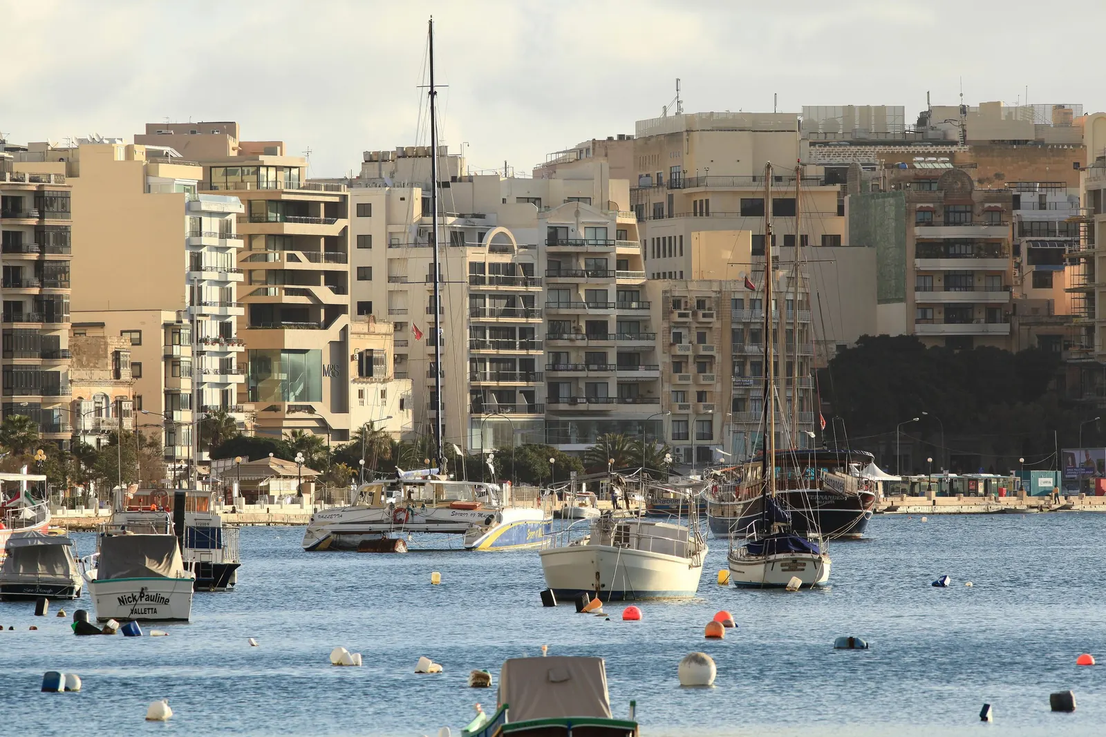 Boats moored along the Gżira and Ta' Xbiex waterfront