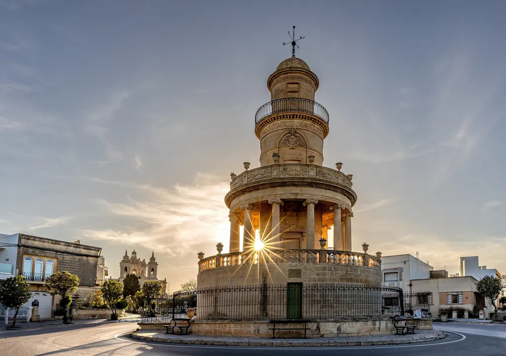 The Belvedere tower in Lija at sunset