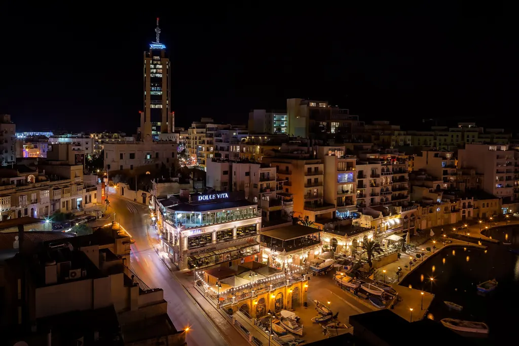 Spinola Bay and Portomaso at night