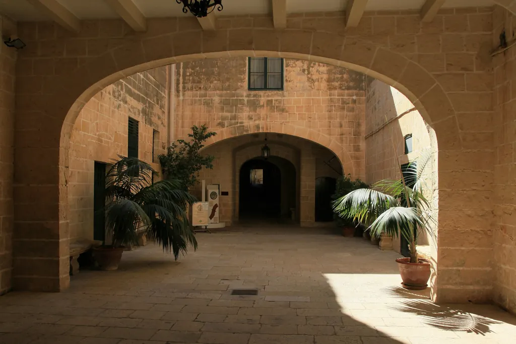 An arched courtyard at San Anton Palace, Attard