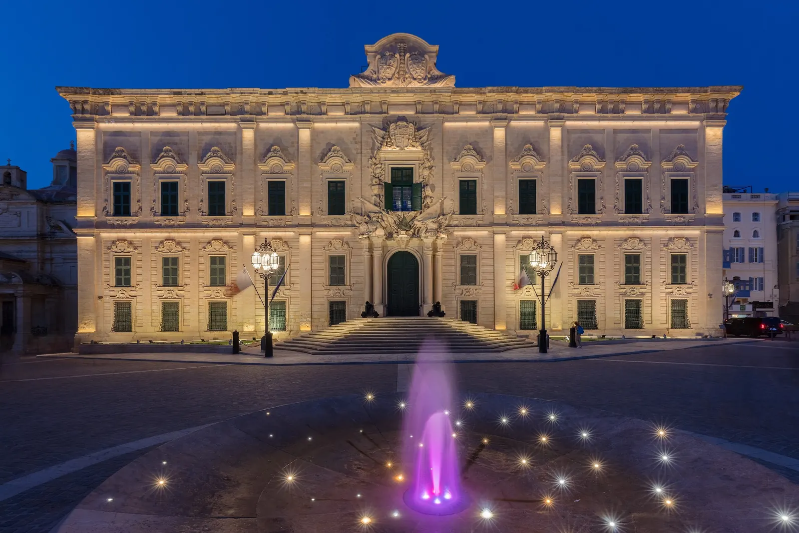 The Auberge de Castille in Valletta at night