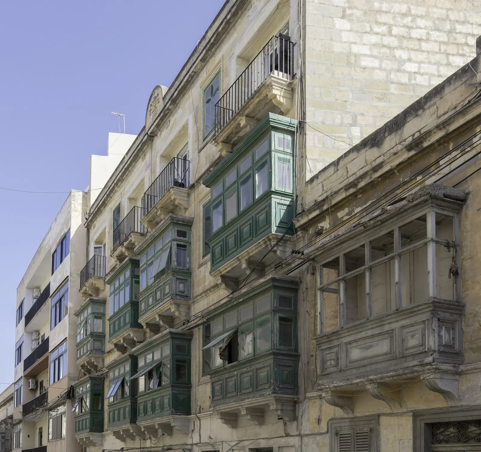 Traditional Maltese balconies on Triq Manwel Dimech in Sliema