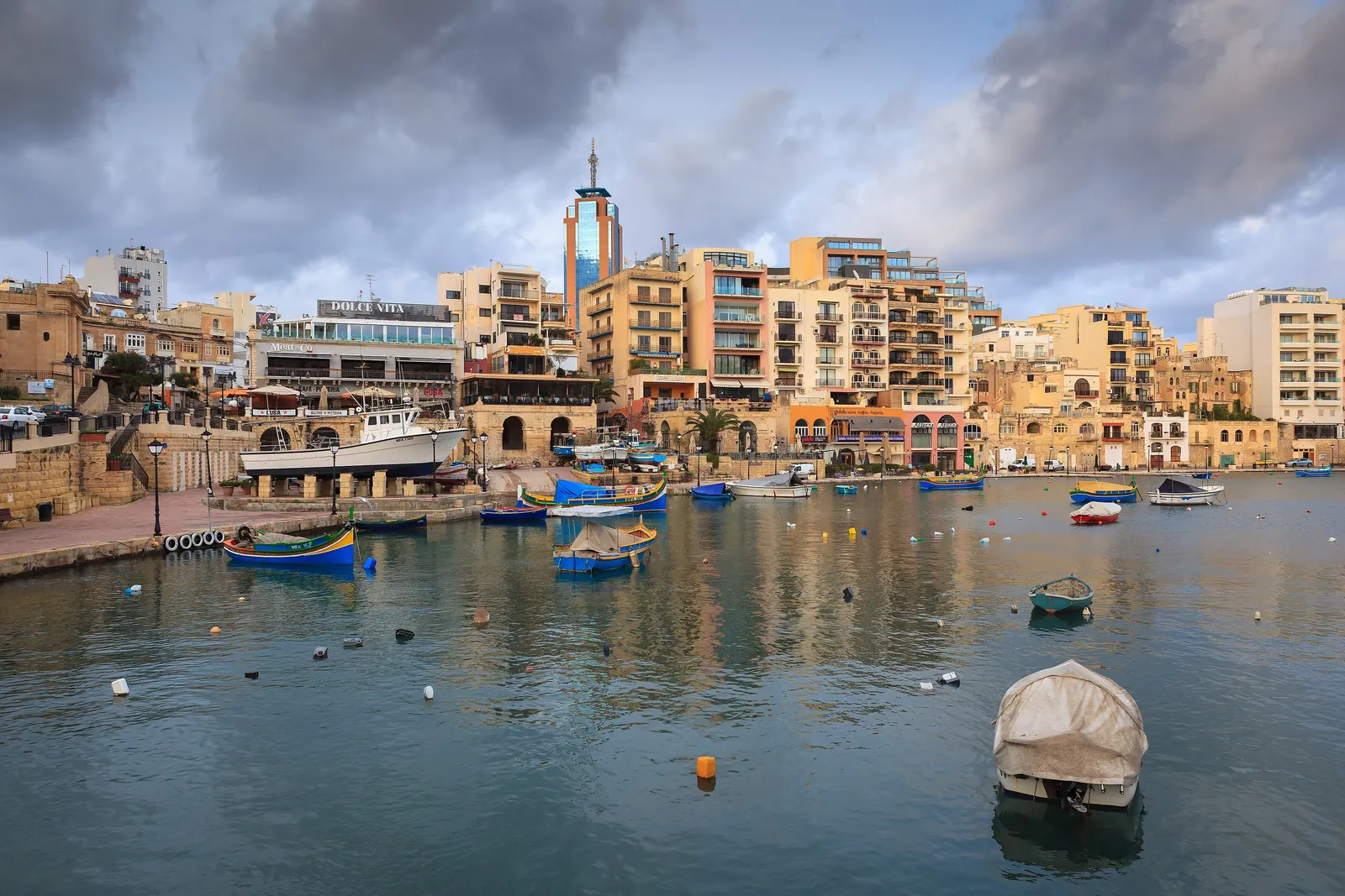 Spinola Bay in St Julian’s with its fishing boats and restaurants