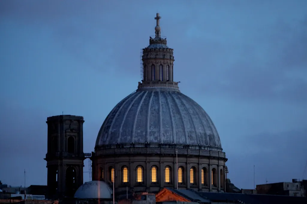 The dome of Our Lady of Mount Carmel, Valletta, from Tigné Point